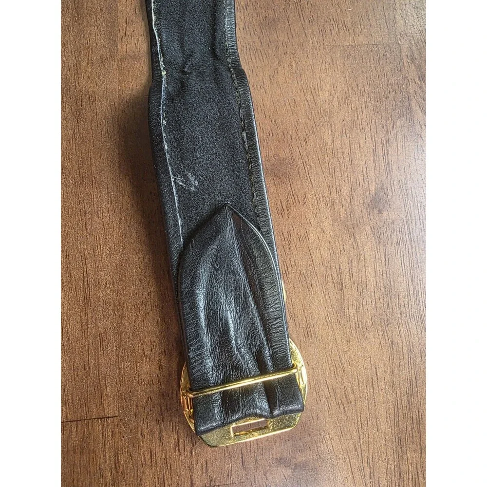 Vintage Leather Shop Black Leather Belt Gold Coin Medallion Roman Greek Bust